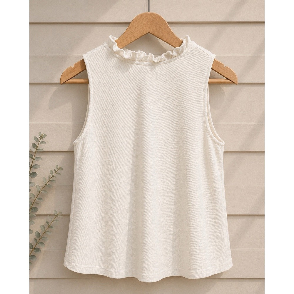 Ann Taylor Ivory Ruffle Neck Sleeveless Top Size Small